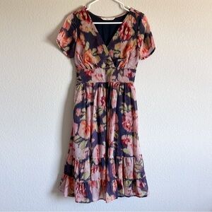 Wayward Fancies Floral Print Georgette Surplice Tiered Dress Pockets eShakti
